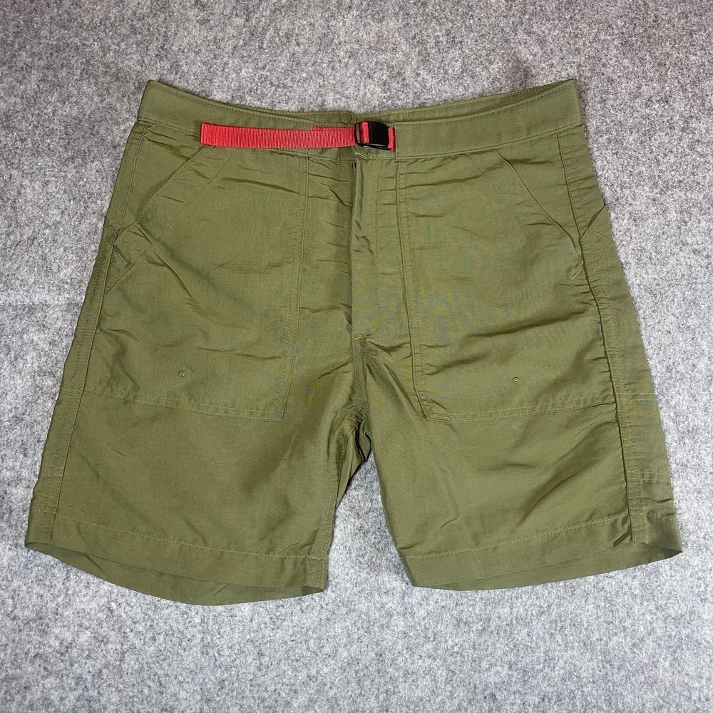 Topo Designs Shorts Mens Medium Green Ripstop Hiking Climbing USA Made Belted